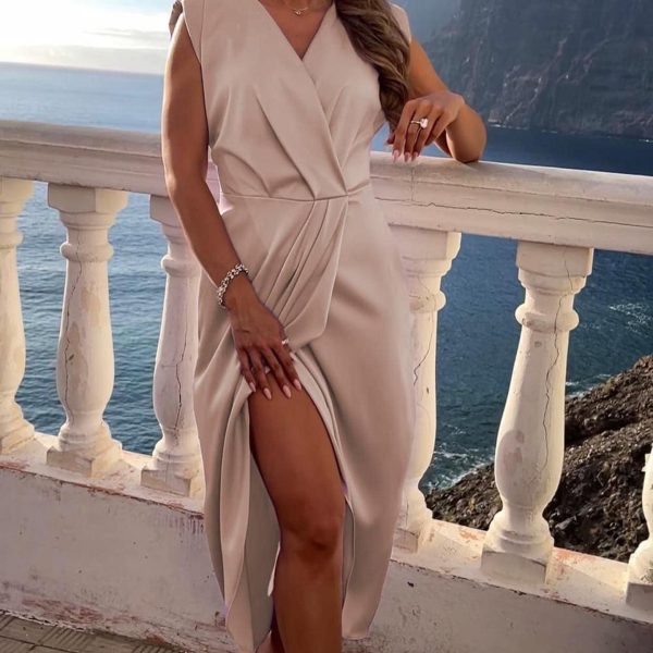 Midi satin beige dress