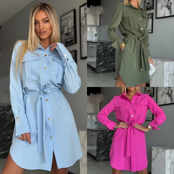 dress with long sleeves khaki blue pink