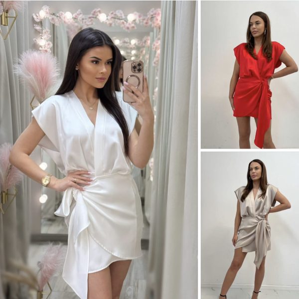 mini satin wrap dress with self-tie belt